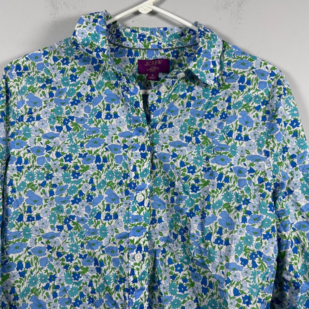J.Crew Liberty London Button Up Shirt Women's 8 Blue Floral Cottagecore Preppy